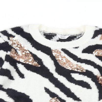 Sonder Girls Black Crew Neck Animal Print Nylon Pullover Jumper Size 10-11 Years Pullover - Zebra Print Sequins