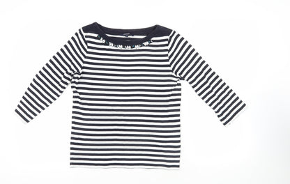 Maine New England Womens Blue Striped Cotton Basic T-Shirt Size 12 Boat Neck - Embellished Neckline