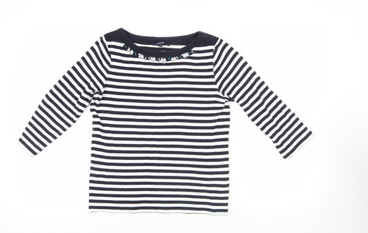 Maine New England Womens Blue Striped Cotton Basic T-Shirt Size 12 Boat Neck - Embellished Neckline