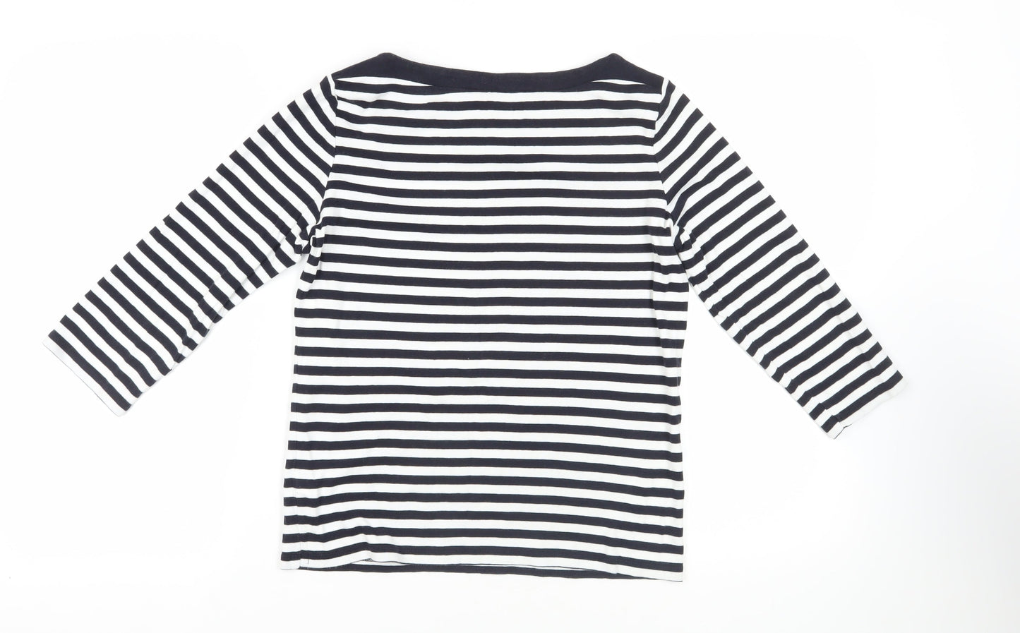 Maine New England Womens Blue Striped Cotton Basic T-Shirt Size 12 Boat Neck - Embellished Neckline