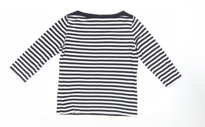 Maine New England Womens Blue Striped Cotton Basic T-Shirt Size 12 Boat Neck - Embellished Neckline