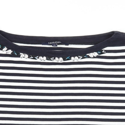 Maine New England Womens Blue Striped Cotton Basic T-Shirt Size 12 Boat Neck - Embellished Neckline