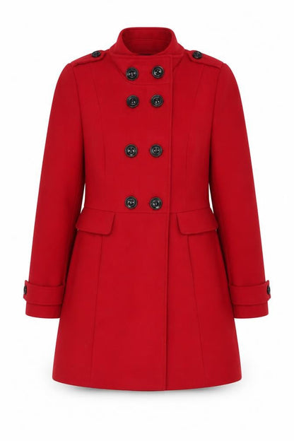 Marks & Spencer Womens Red Pea Coat Coat Size 12 Button
