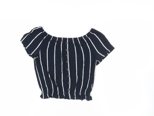 Womens UK Size XS H&M Blue Cropped Blouse