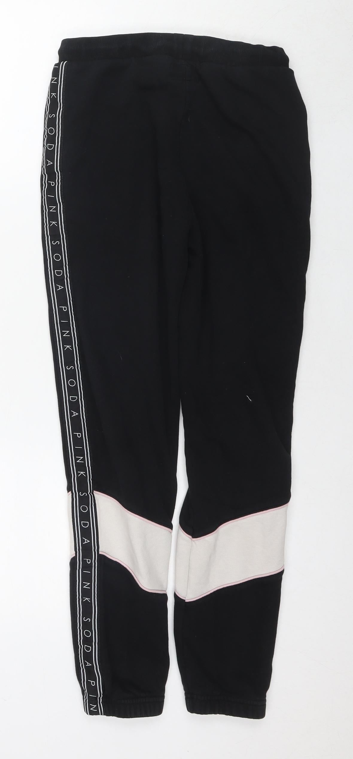 Pink Soda Womens Black Cotton Jogger Trousers Size 8 L26 in Regular Drawstring - Logo
