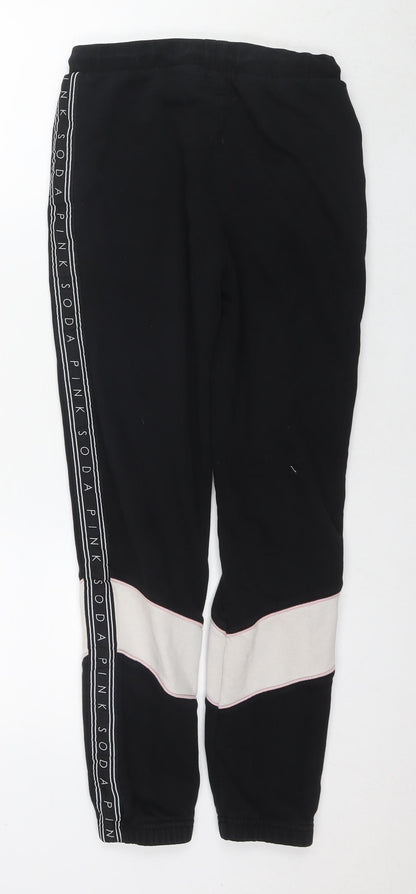 Pink Soda Womens Black Cotton Jogger Trousers Size 8 L26 in Regular Drawstring - Logo