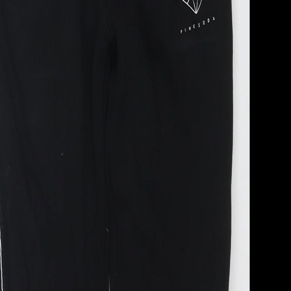 Pink Soda Womens Black Cotton Jogger Trousers Size 8 L26 in Regular Drawstring - Logo