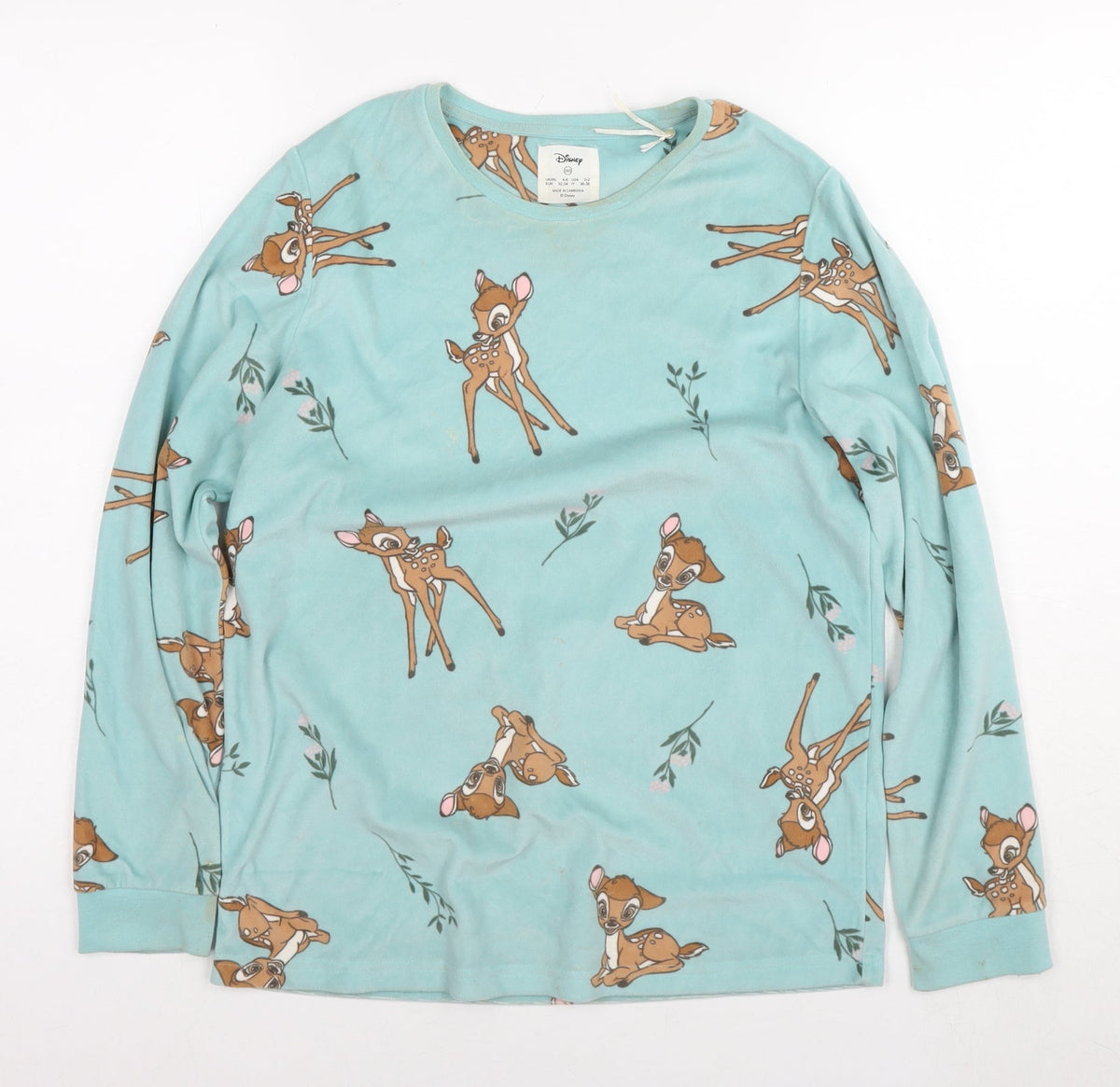Disney Womens Blue Solid Polyester Top Pyjama Top Size 2XS - Bambi