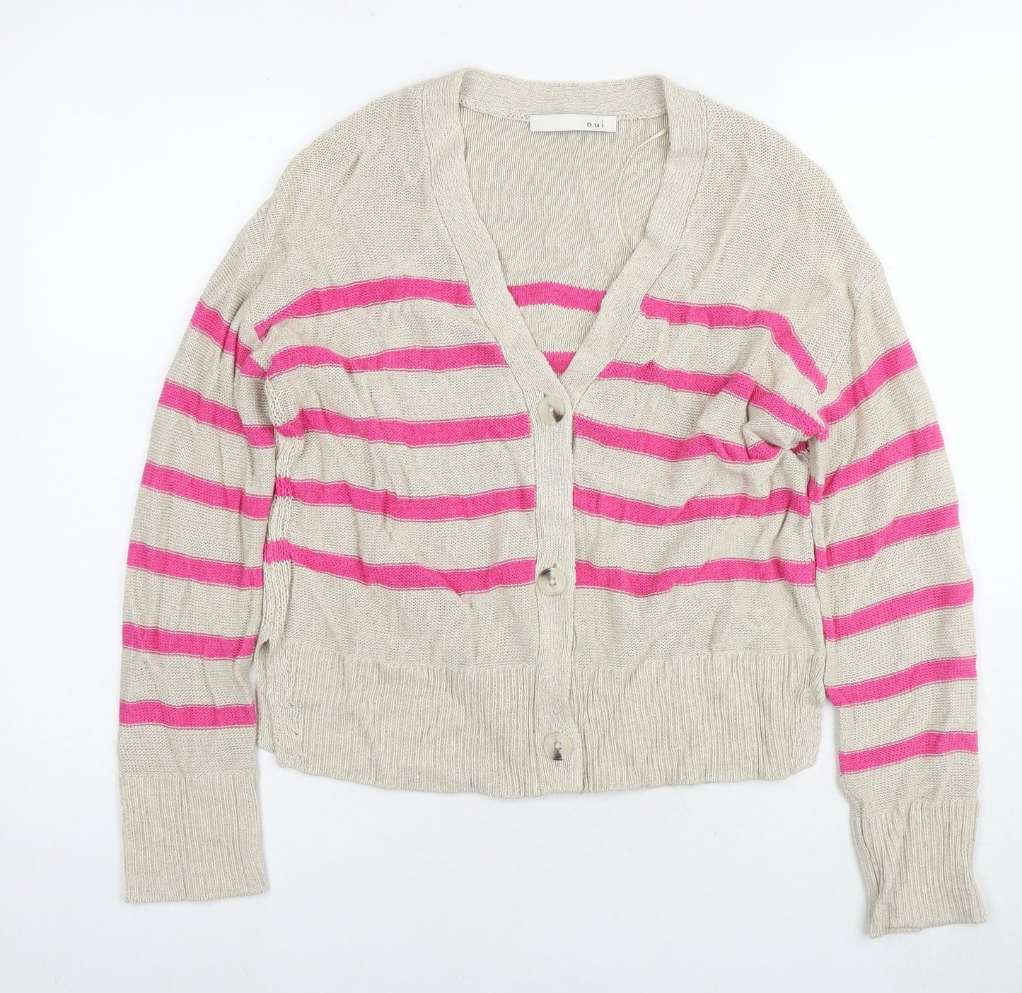 Womens UK Size 6 Oui Beige Cardigan Jumper