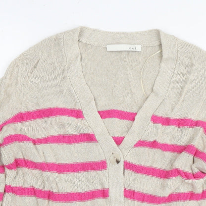 Womens UK Size 6 Oui Beige Cardigan Jumper
