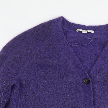 Autograph Womens Purple V-Neck Polyester Cardigan Jumper Size M