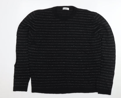 Bolongaro Trevor Womens Black Round Neck Striped Acrylic Pullover Jumper Size L - Glitter Detail