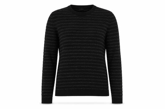 Bolongaro Trevor Womens Black Round Neck Striped Acrylic Pullover Jumper Size L - Glitter Detail