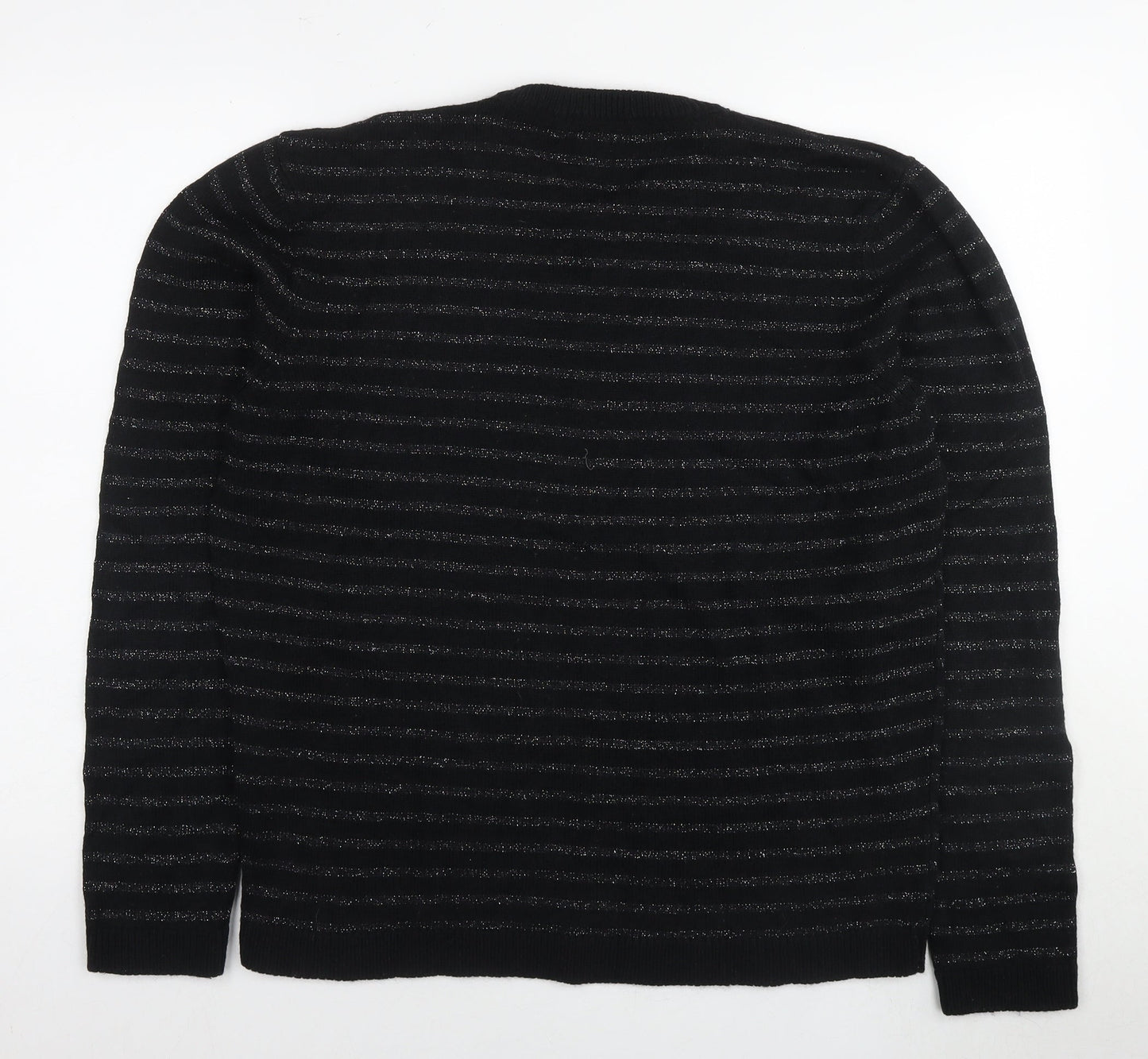 Bolongaro Trevor Womens Black Round Neck Striped Acrylic Pullover Jumper Size L - Glitter Detail