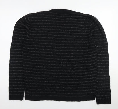 Bolongaro Trevor Womens Black Round Neck Striped Acrylic Pullover Jumper Size L - Glitter Detail