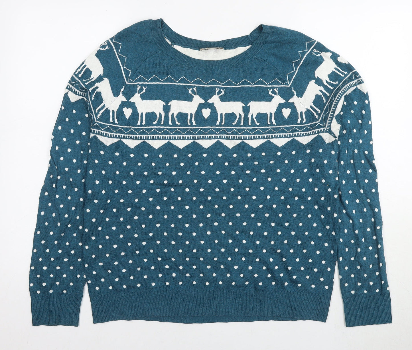 LOFT Womens Blue Round Neck Polka Dot Cotton Pullover Jumper Size L - Raiders