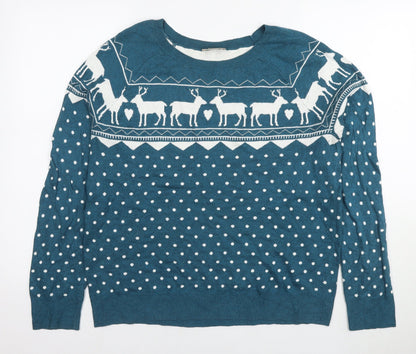 LOFT Womens Blue Round Neck Polka Dot Cotton Pullover Jumper Size L - Raiders