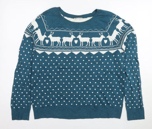 LOFT Womens Blue Round Neck Polka Dot Cotton Pullover Jumper Size L - Raiders