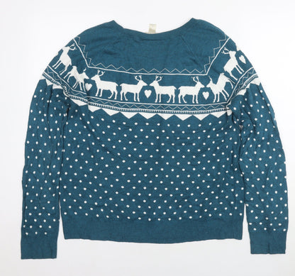 LOFT Womens Blue Round Neck Polka Dot Cotton Pullover Jumper Size L - Raiders