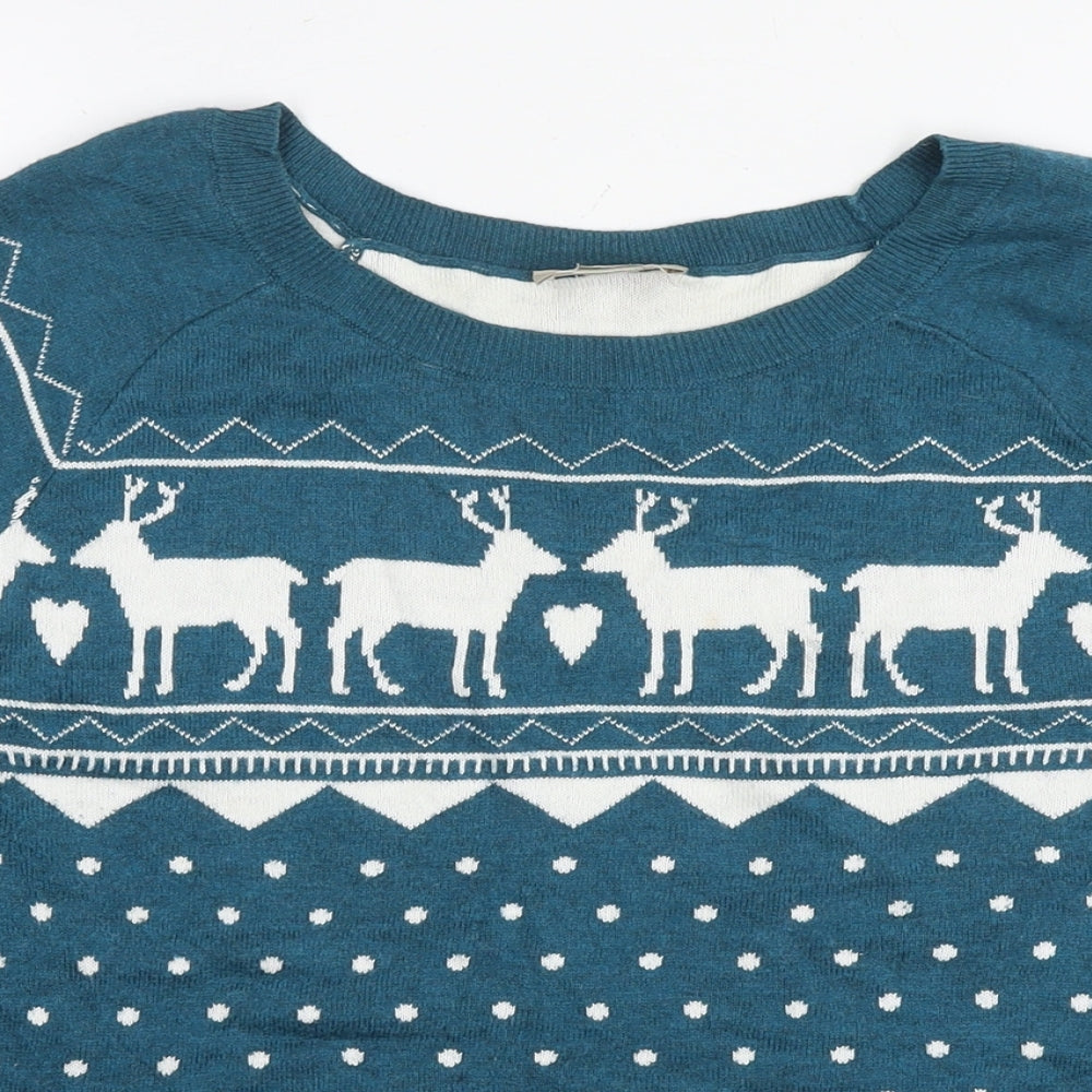 LOFT Womens Blue Round Neck Polka Dot Cotton Pullover Jumper Size L - Raiders