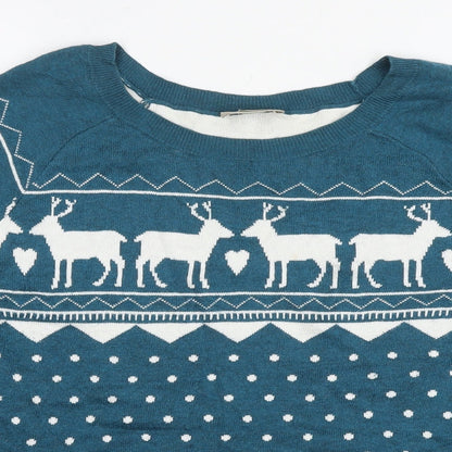 LOFT Womens Blue Round Neck Polka Dot Cotton Pullover Jumper Size L - Raiders