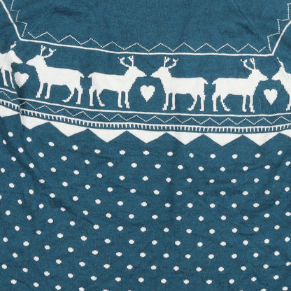 LOFT Womens Blue Round Neck Polka Dot Cotton Pullover Jumper Size L - Raiders