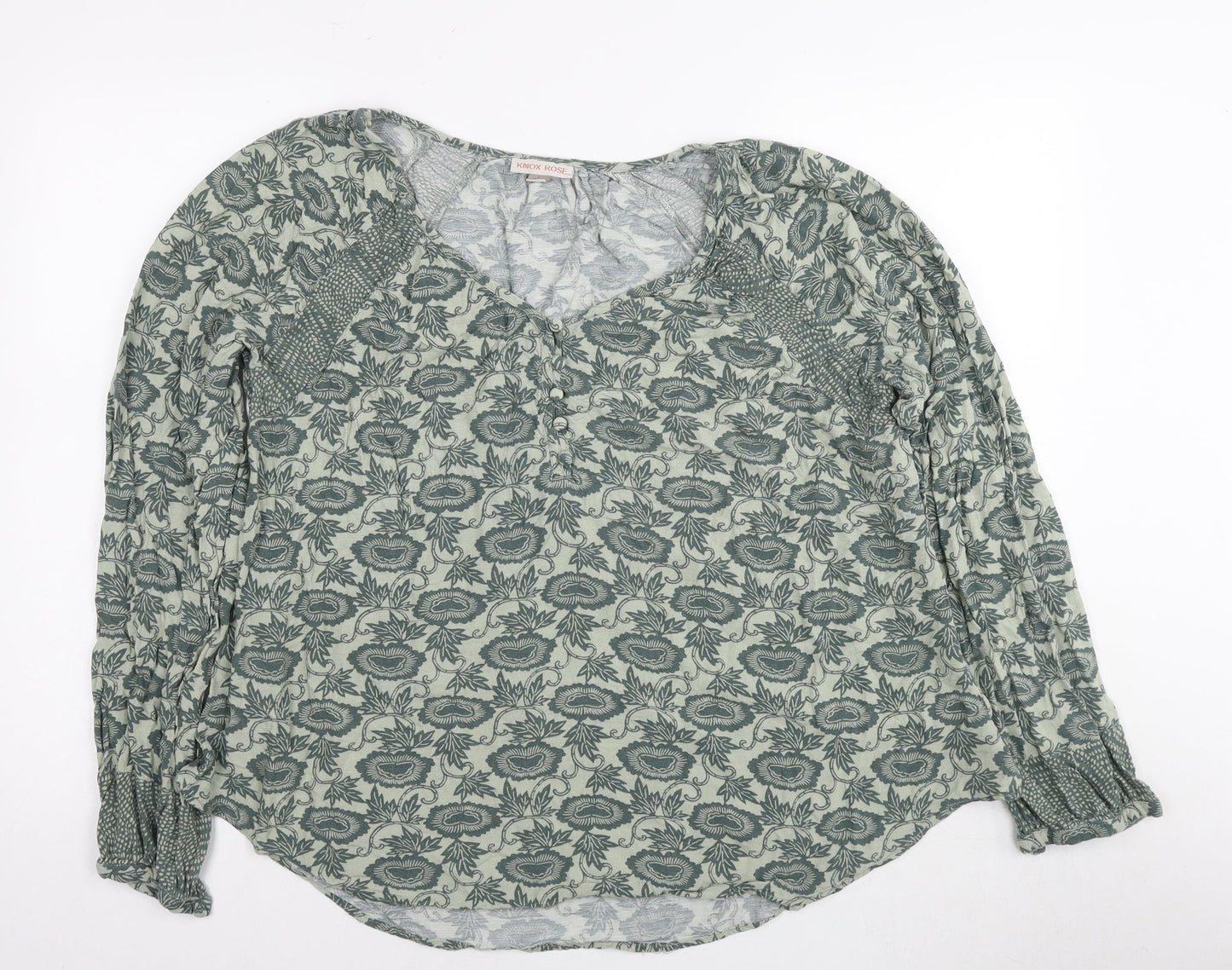 Knox Rose Womens Green Floral Viscose Basic Blouse Size L Boat Neck