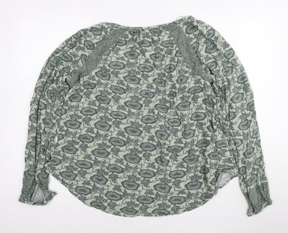 Knox Rose Womens Green Floral Viscose Basic Blouse Size L Boat Neck