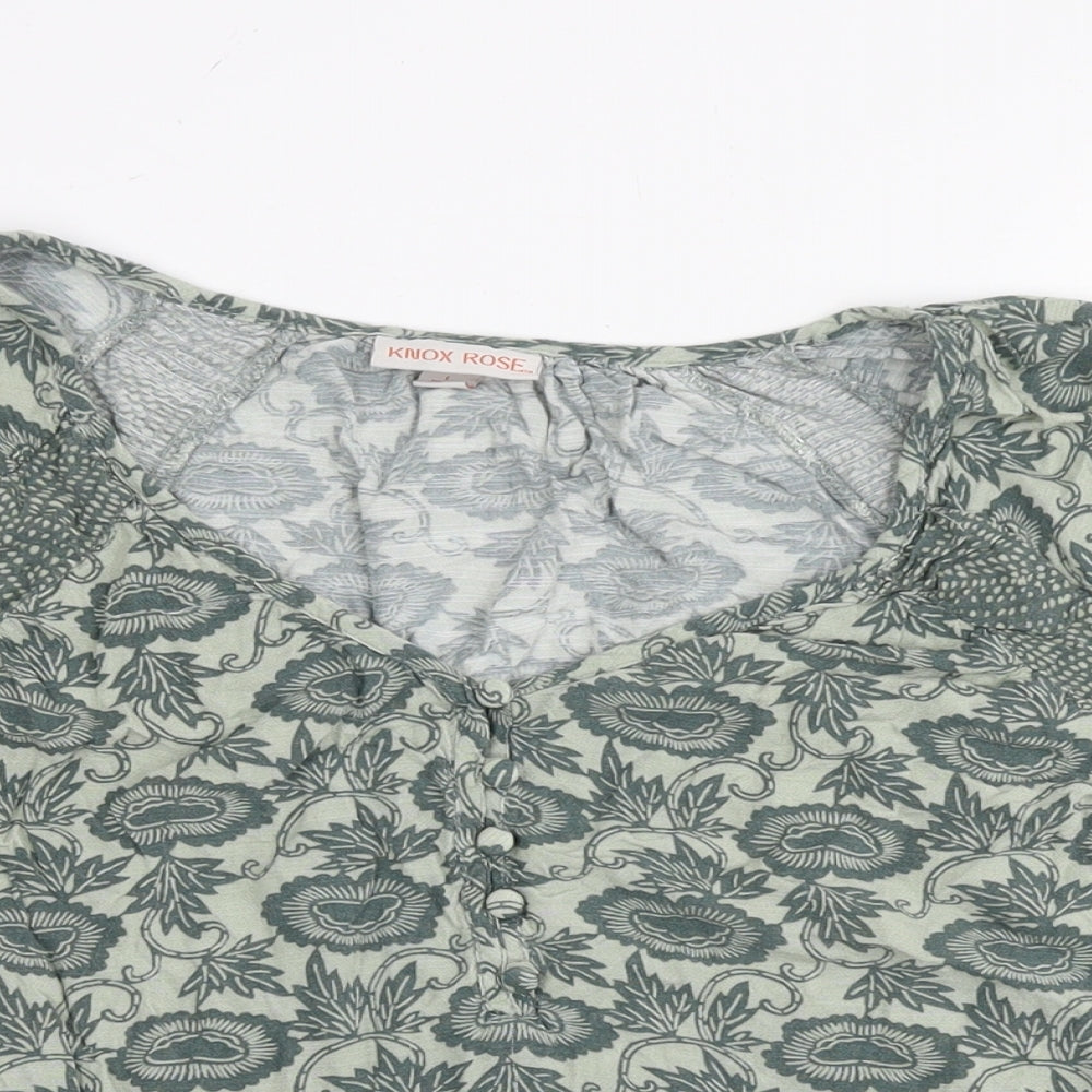 Knox Rose Womens Green Floral Viscose Basic Blouse Size L Boat Neck