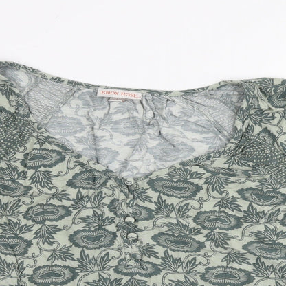 Knox Rose Womens Green Floral Viscose Basic Blouse Size L Boat Neck