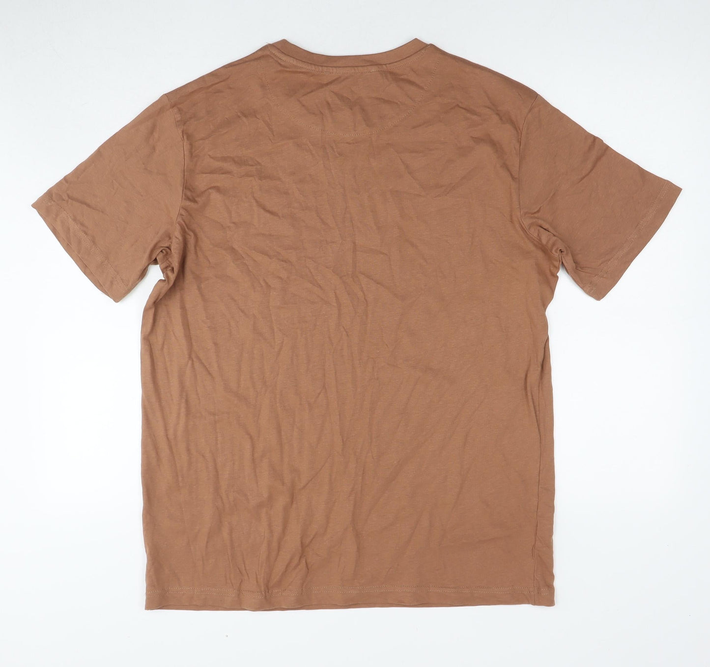 Garment Makers Mens Brown Cotton T-Shirt Size XL Round Neck - Happy Planet