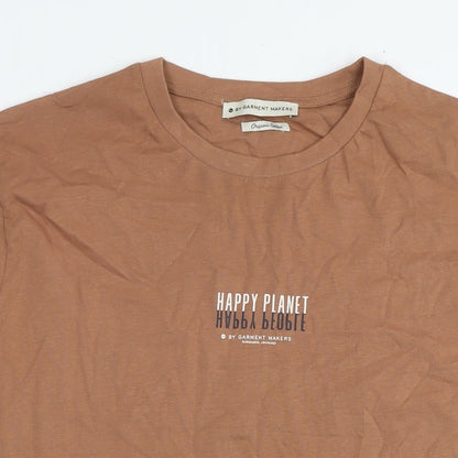 Garment Makers Mens Brown Cotton T-Shirt Size XL Round Neck - Happy Planet