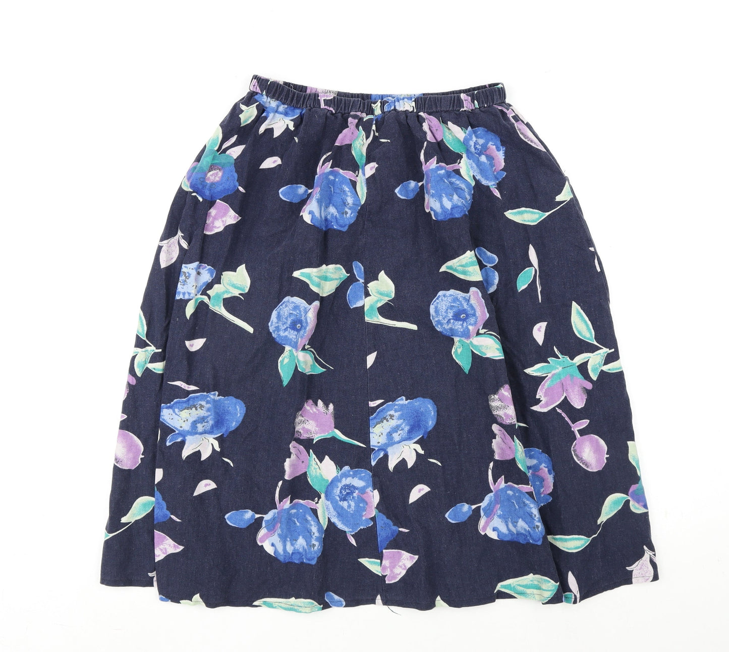 Carr & westley Womens Blue Floral Linen A-Line Skirt Size 14