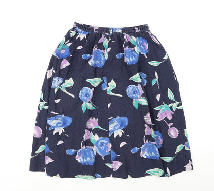 Carr & westley Womens Blue Floral Linen A-Line Skirt Size 14