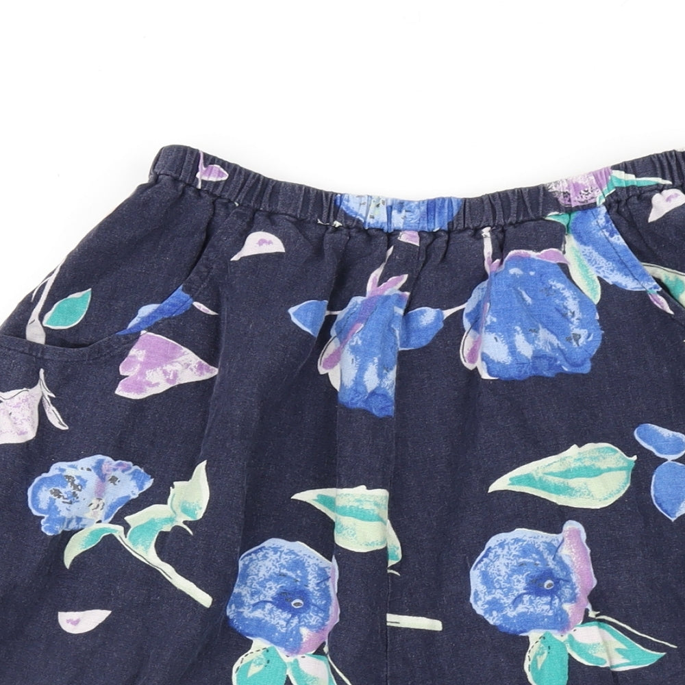 Carr & westley Womens Blue Floral Linen A-Line Skirt Size 14