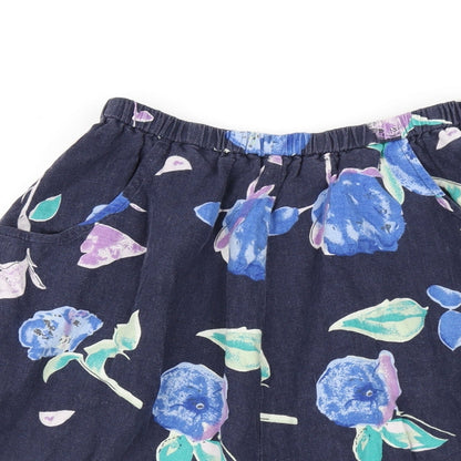 Carr & westley Womens Blue Floral Linen A-Line Skirt Size 14