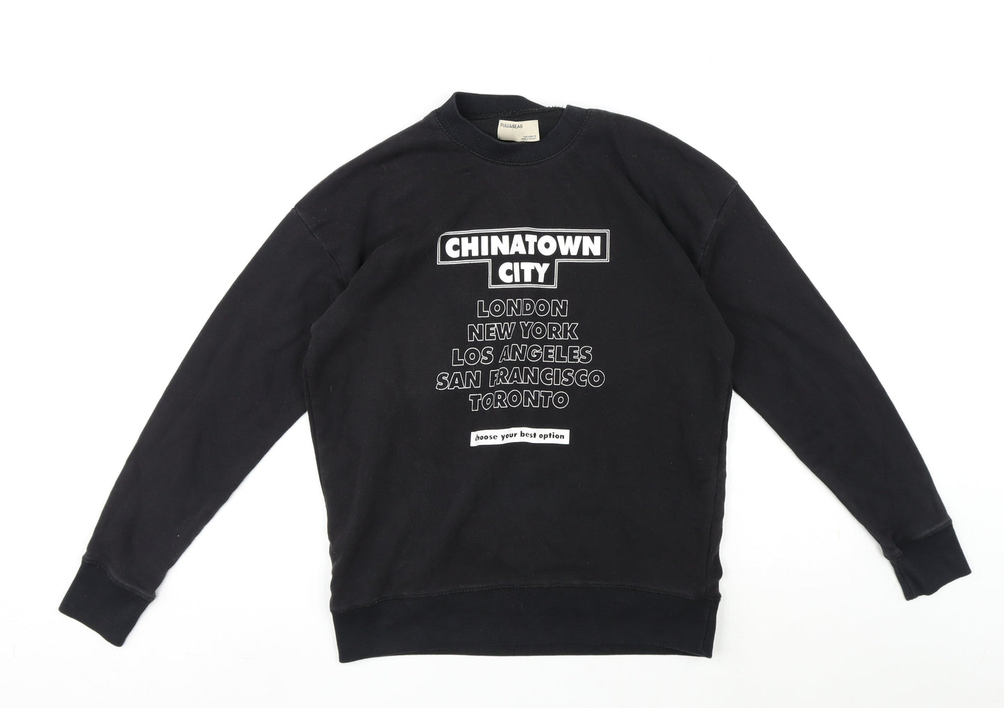Mens UK Size S Pull&Bear Black Pullover Sweatshirt