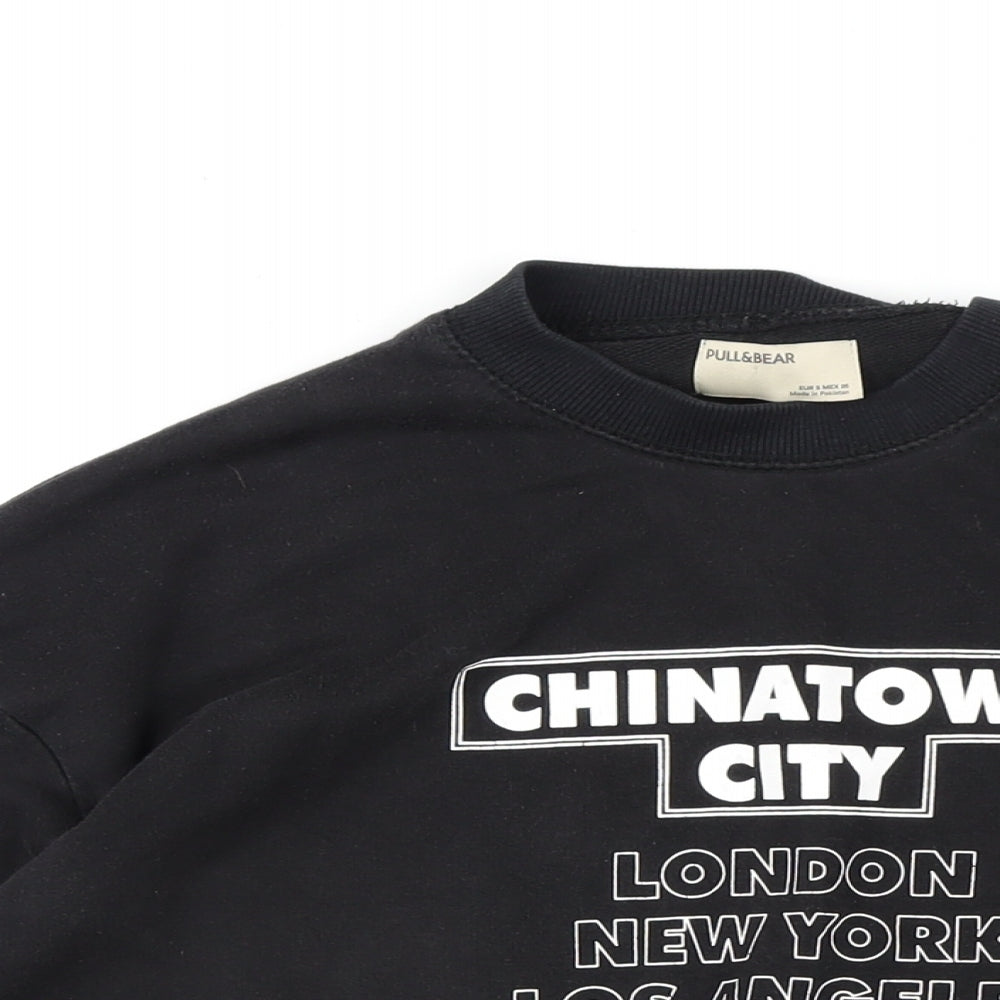Mens UK Size S Pull&Bear Black Pullover Sweatshirt