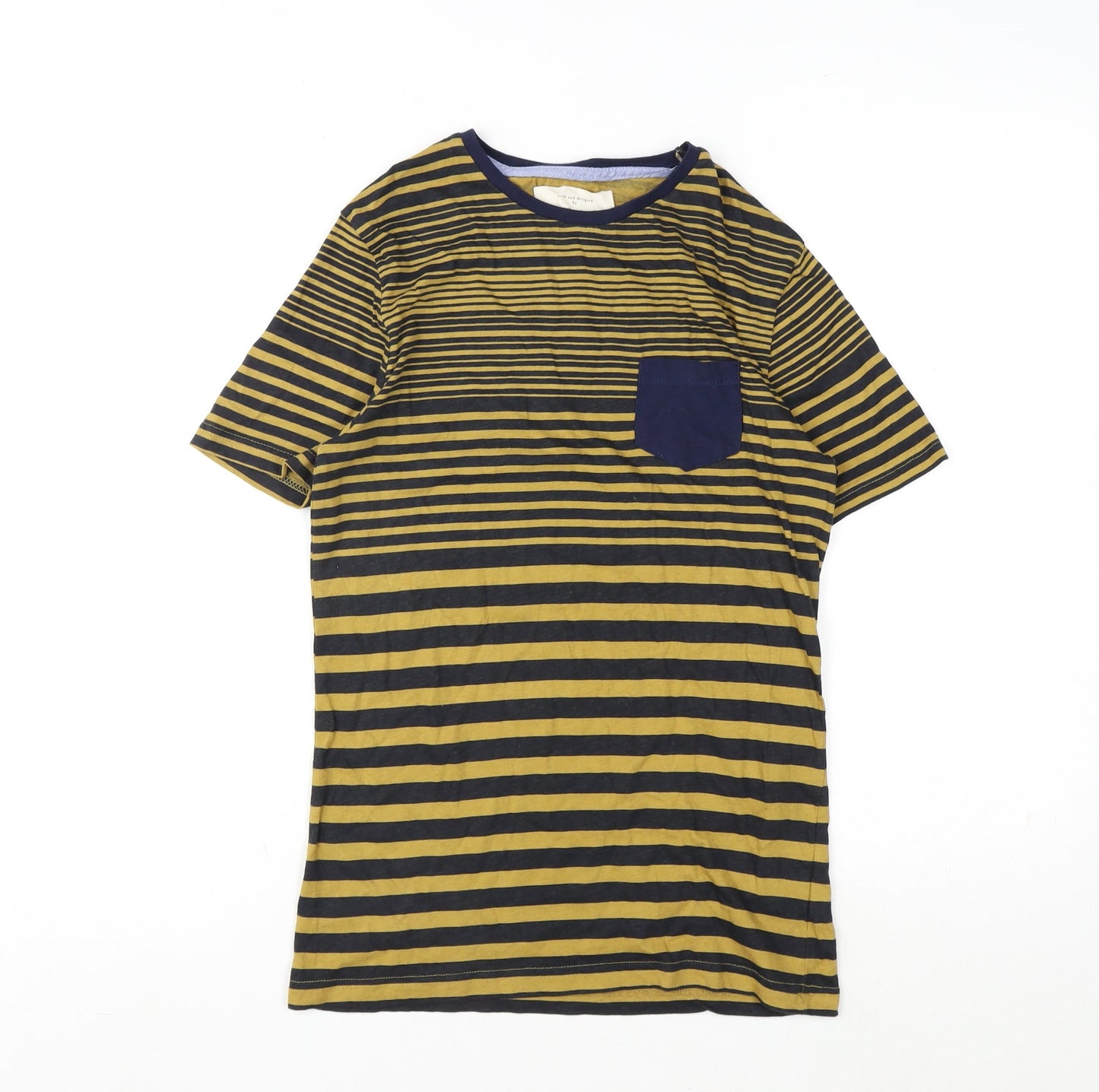 River Island Mens Yellow Striped Cotton T-Shirt Size XS Round Neck