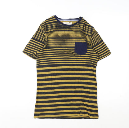 River Island Mens Yellow Striped Cotton T-Shirt Size XS Round Neck