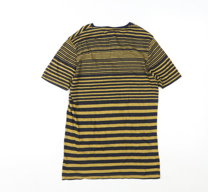 River Island Mens Yellow Striped Cotton T-Shirt Size XS Round Neck