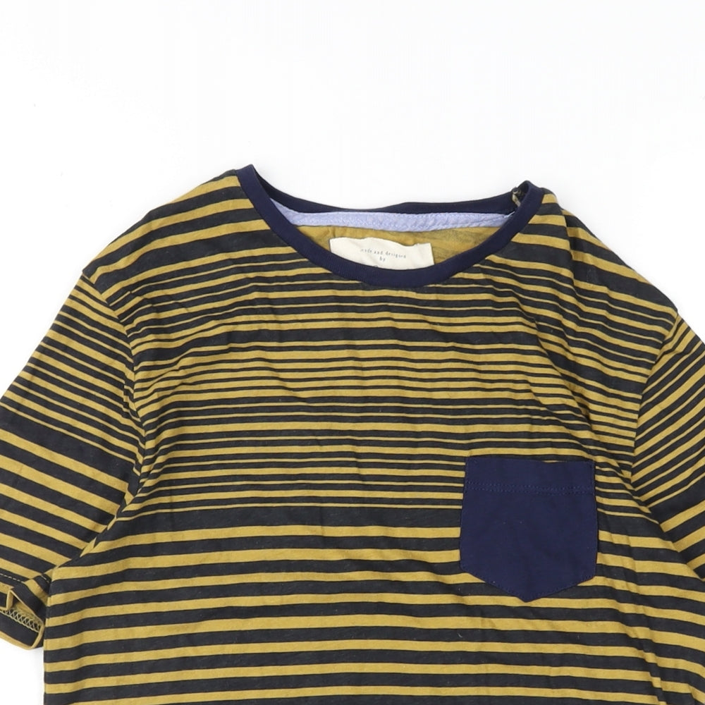 River Island Mens Yellow Striped Cotton T-Shirt Size XS Round Neck