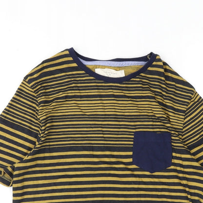 River Island Mens Yellow Striped Cotton T-Shirt Size XS Round Neck