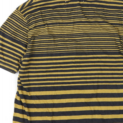River Island Mens Yellow Striped Cotton T-Shirt Size XS Round Neck