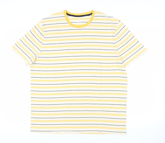 Marks & Spencer Yellow Striped Cotton T-Shirt, Size L