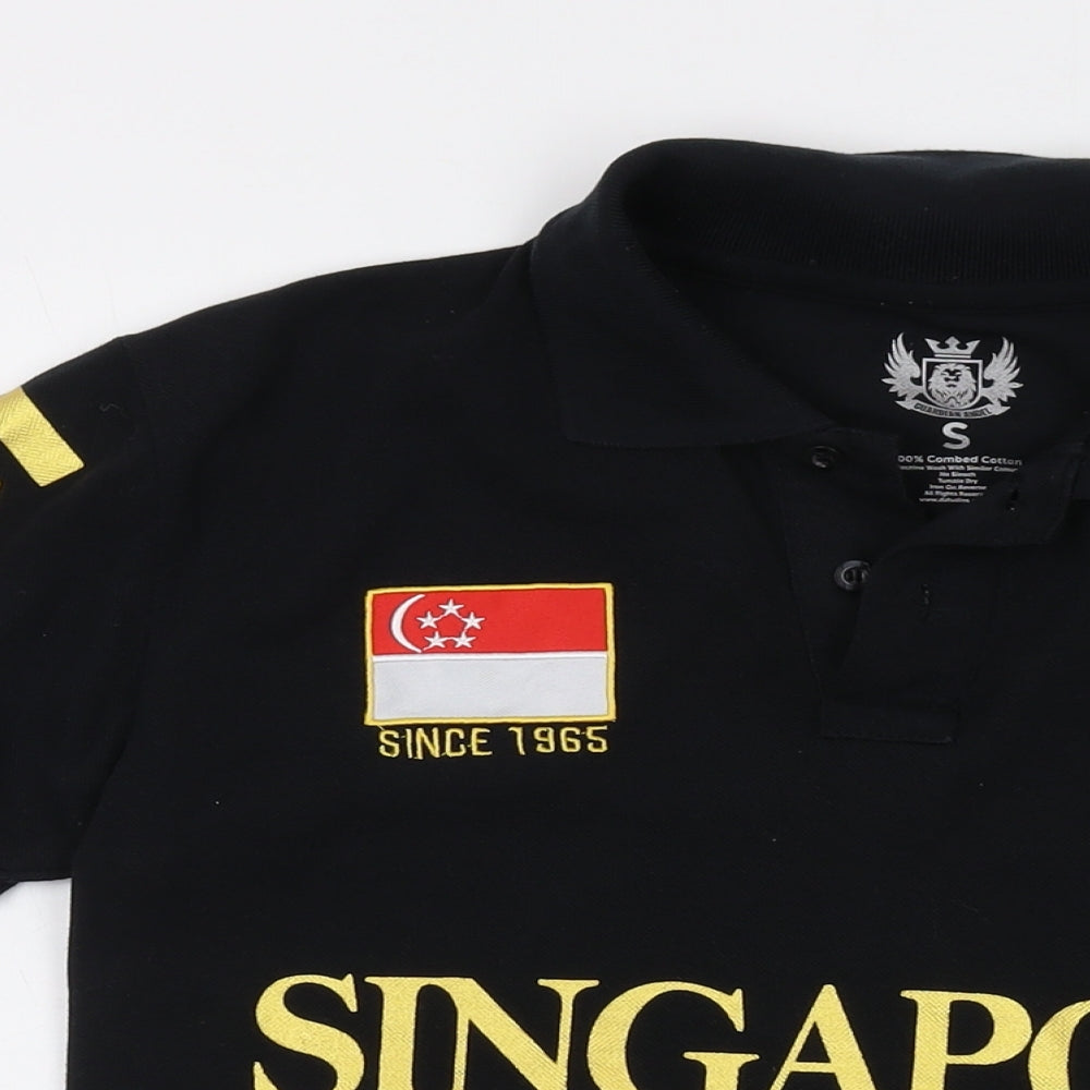 Singapore Mens Black Cotton Polo Size S Collared Button
