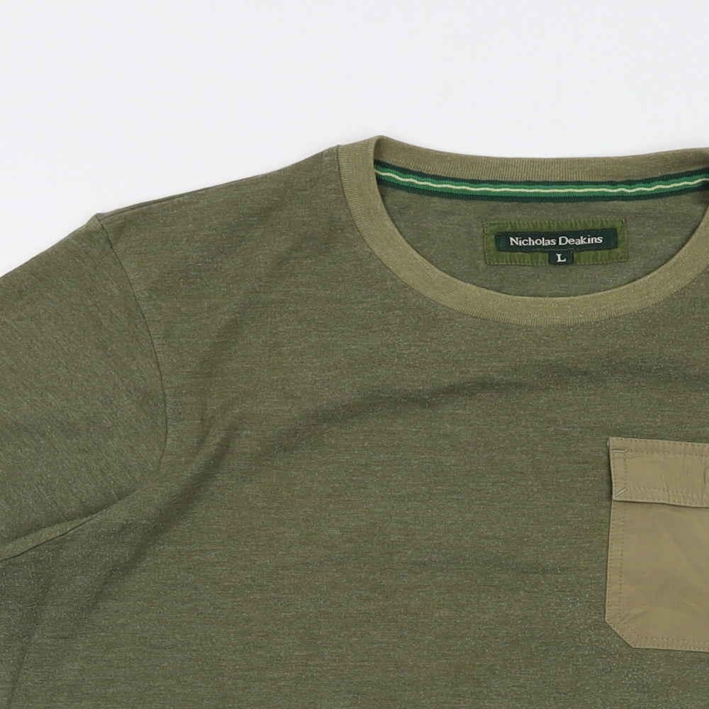 Nicholas Deakins Mens Green Cotton T-Shirt Size L Crew Neck