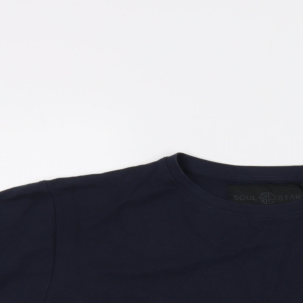 Soul Star Womens Blue Cotton Basic T-Shirt Size S Crew Neck