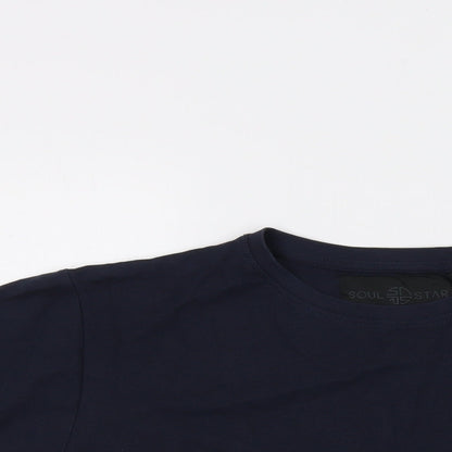 Soul Star Womens Blue Cotton Basic T-Shirt Size S Crew Neck