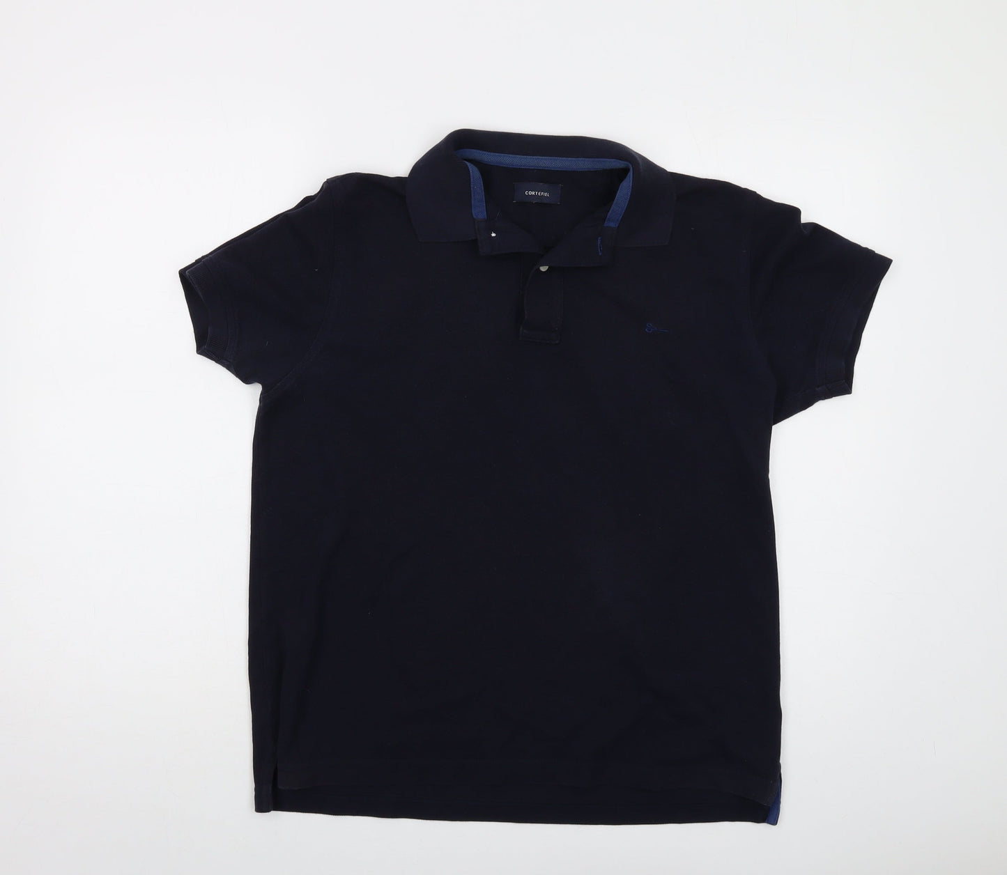 Cortefiel Mens Blue Cotton Polo Size M Collared Button